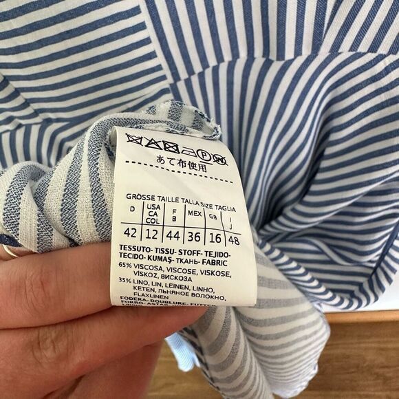 Marella Women’s Blue and White Striped Sleeveless Modest Neckline Midi Maxi Dres - Picture 9 of 13